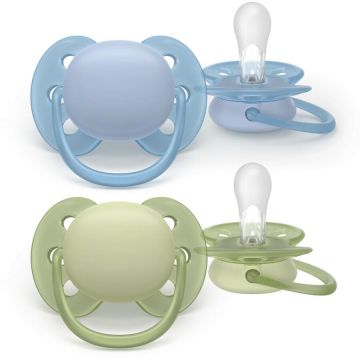 Set 2 Suzete Ultra Soft SCF091/37 Ortodontice 0-6luni Albastru/Verde
