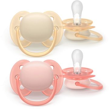 Set 2 Suzete Ultra Soft SCF091/38 Ortodontice 0-6luni Roz/Galben