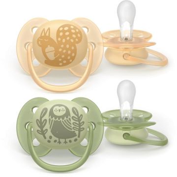 Set 2 Suzete Ultra Soft SCF091/46 Ortodontice 6-18luni Galben/Verde