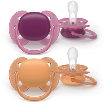 Set 2 Suzete Ultra Soft SCF093/03 +18luni Portocaliu/Mov