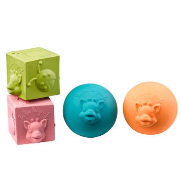 Sophie Giraffe So'pure, set de dințișori, bile colorate și cuburi, de la 3 luni, 4 bucăți
