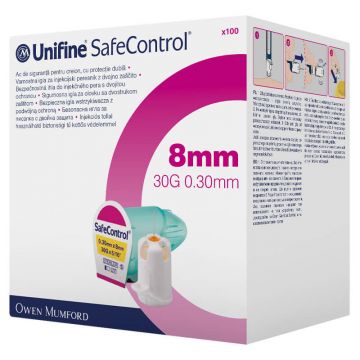 Unifine SafeControl, ace stilou, 30G, 8 mm, 100 bucăți