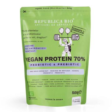Vegan Protein 70% Probiotic & Prebiotic cookie ecologica, 500g, Republica Bio