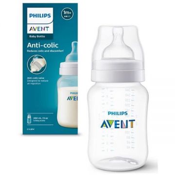 Biberon Anticolici Avent Scy103/01 Flux Lent 1m+ 260ml Alb/Transparent