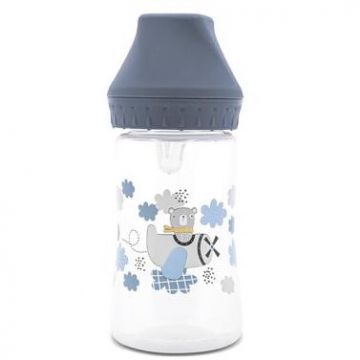 Biberon cu Gat Larg Tetina Moale din Silicon 0 Luni+ 250ml My Friend Cameo Blue