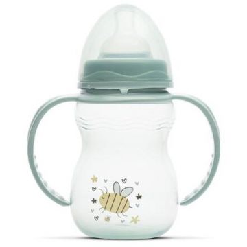 Biberon cu Manere My Friend Tetina Moale din Silicon 0 Luni+ 250ml Iceberg Green