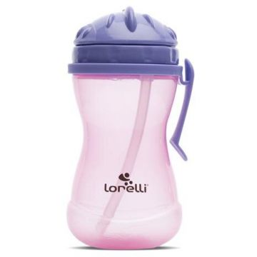 Biberon Sport cu Clips Lateral cu Pai Moale si Flexibil Capac de Protectie Rotativ 360ml Purple Pink