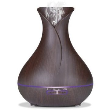 Difuzor Uleiuri cu Ionizare si Umidificator Oprire Automata LED 7 Culori 400ml Maro Inchis
