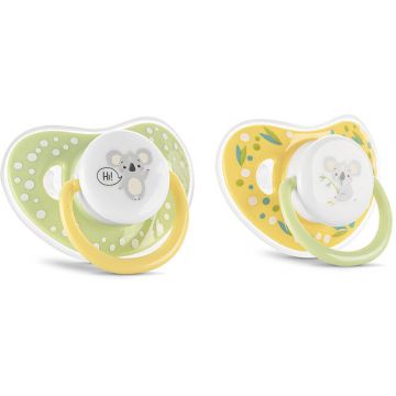 Set 2 Suzete cu Capac Silicon Moale Tetina Rotunda 6 Luni+ Yellow Green