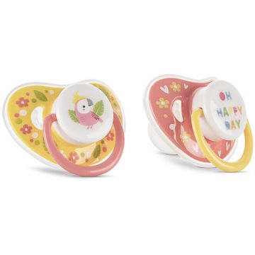 Set 2 Suzete cu Capac Silicon Moale Tetina Rotunda 6 Luni+ Yellow Pink