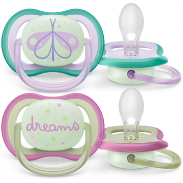 Set 2 suzete Set 2 Suzete Ultra Air NightTime 0-6 luni Ortodontice fara BPA Fosforescent Dreams/Fluturas