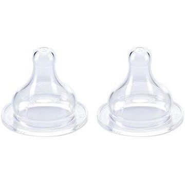 Set 2 Tetine din Silicon pentru Biberon cu Gat Larg Debit Variabil 0 - 18 Luni Transparent