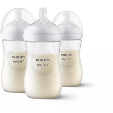 Set 3 Biberoane Pentru Nou-Nascuti Natural Response 260ml Tetina 1luni+ Fara BPA Plastic Transparent