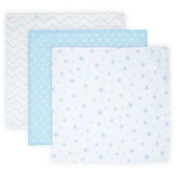 Set 3 Scutece Pled Muselina 80x80Cm Blue Mix