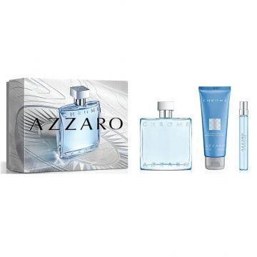 Set cadou Azzaro Chrome, Barbati, Apa de Toaleta, 100 ml + Gel de dus, 75 ml + Apa de Toaleta, 10 ml