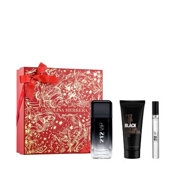 Set Cadou Carolina Herrera, 212 Vip Black, Barbati, Apa de Parfum, 100 ml + Gel de dus, 100 ml + mini Apa de Parfum, 10 ml