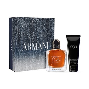 Set cadou Giorgio Armani Stronger With You Intensely, Apa de Parfum, Barbati, 100 ml + Gel de dus 75 ml