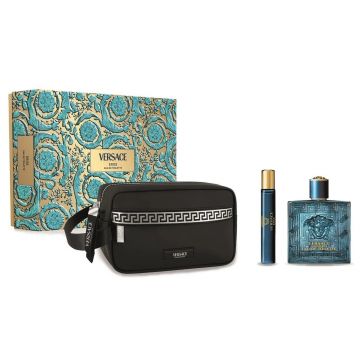Set Cadou Versace Eros, Apa de toaleta, Barbati (Continut set: 100 ml Apa de Toaleta  + 10 ml Apa de Toaleta + geanta)