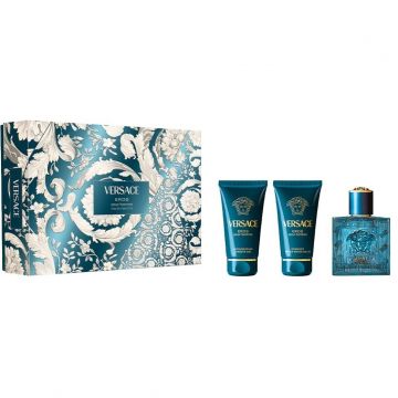 Set cadou Versace Eros, Barbati, Apa de Toaleta, 50 ml + Gel de dus 50 ml + After shave balsam, 50 ml