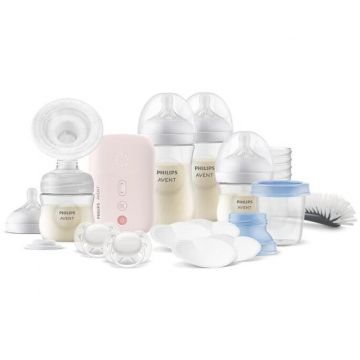 Set Nou-Nascut AVENT SCD340/31 cu Pompa de San Electrica 17 Accesorii Roz/Transparent