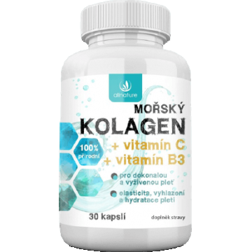 Allnature Colagen marin + vitamina C + vitamina B3, 30 capsule