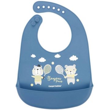Canpol babies Bonjour Paris Bavetă din silicon cu buzunar albastru