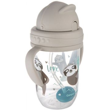 Canpol bebeluși Ceașcă fără curgere cu pai cu greutate 6m+ Animale exotice gri 270 ml