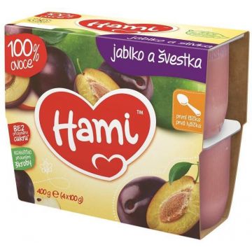 Hami 100% Fruit Snack Mere și prune prima lingură 4 x 100 g