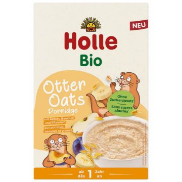 Holle Wholemeal Porridge Bio, ovăz Otter, cu mere, banane și prune, fără lapte, de la 1 an, 200 g