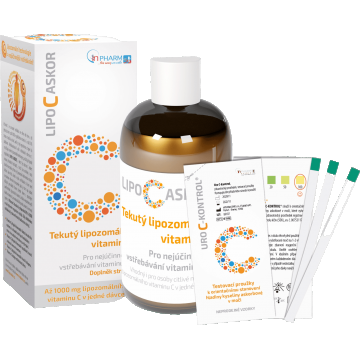 Lipo C Ascor sirop 1x + benzi de testare 4 buc, vitamina C cu absorbție lipozomală 136 ml