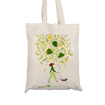 Sacosa reutilizabila 100% bumbac, print color, 1 bucata, Farmacia Tei x Madalina Andronic