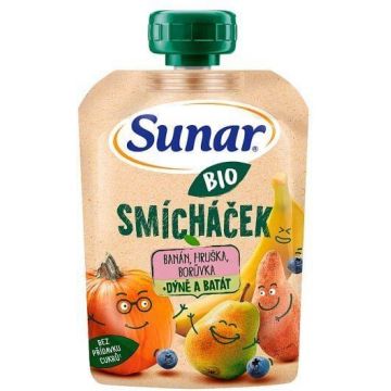 Sunar BIO capsulă de fructe Mixt de banane, pere, dovleac, cartofi dulci și afine 100 g