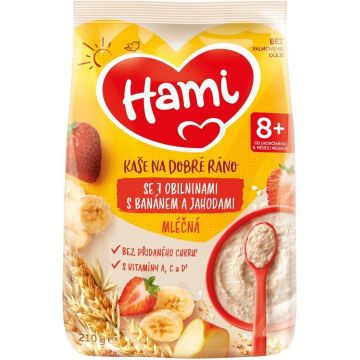 Terci de lapte Hami cu 7 cereale cu banane și căpșuni 210 g