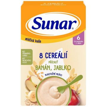 Terci de lapte Sunar cu 8 cereale banană, măr 210 g
