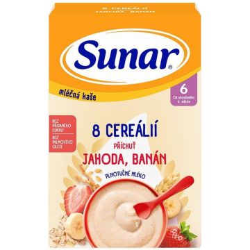 Terci de lapte Sunar cu 8 cereale căpșuni, banane 210 g