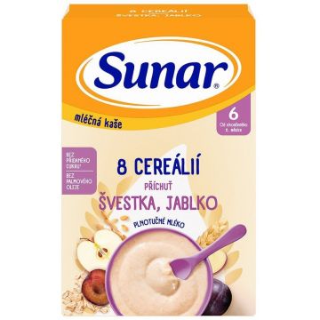 Terci de lapte Sunar cu 8 cereale prună, măr 210 g