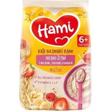 Terci de ovăz și lapte de griș Hami cu banane, căpșuni și zmeură 210 g