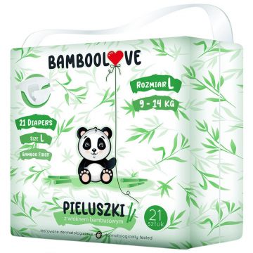Bamboolove, scutece de unică folosință cu fibră de bambus, mărimea L, 9-14 kg, 21 bucăți