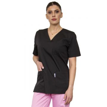 Bluza medicala unisex VED Clasic, maneca scurta, 3 buzunare, negru, XS