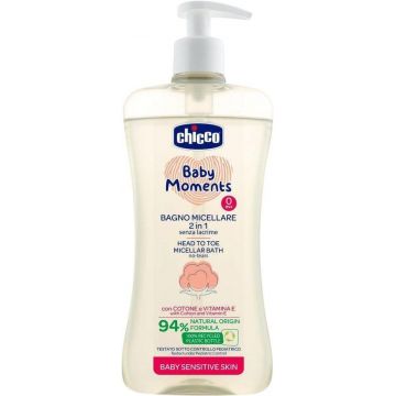 Chicco Șampon micelar pentru păr și corp cu dozator Baby Moments Sensitive 94% ingrediente naturale 500 ml
