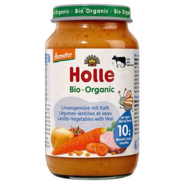 Farfurie Holle Bio, linte și legume cu vițel, de la 10 luni, 220 g