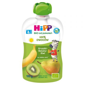 HiPP HiPPiS Bio mousse de fructe, pere, banane și kiwi, după 6 luni, 100 g