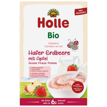 Holle Terci de ovăz Bio, căpșuni, mere, lăptos, de la 6 luni, 250 g