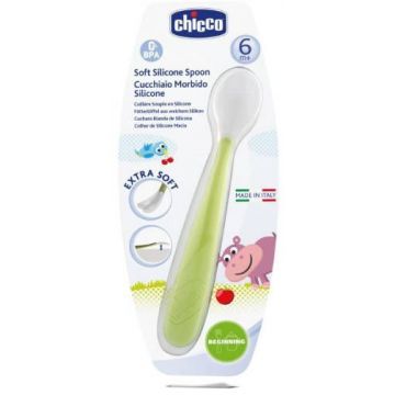 Lingură moale din silicon Chicco 6m+ verde