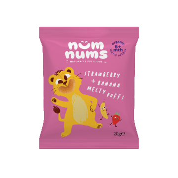 Pufuleti cu capsuni si banana Bio, 20g, Num Nums