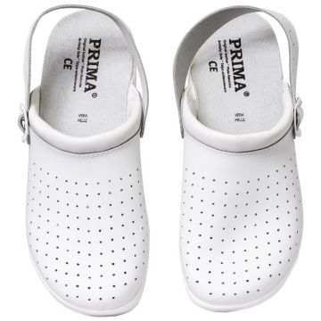 Saboti (papuci) medicinali din piele naturala, cu bareta, talpa antiderapanta, albi, aerisire, materiale rezistente, pentru farmacie, PRIMA