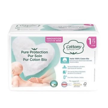 Scutece Cottony T1 (2-5 Kg) din bumbac organic Dimensiune 1 X 27
