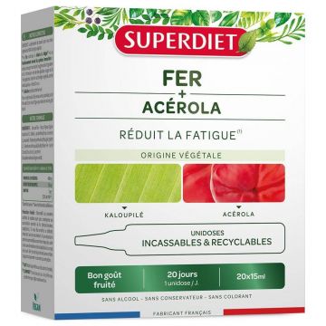 Superdiet Fier + Acerola reduce oboseala Bun gust fructat unidosis 20x15ml