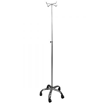 Suport perfuzie inox reglabil cu 4 carlige - stativ portabil pe roti