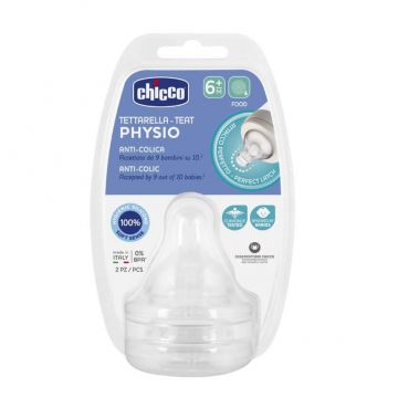 Chicco Physio Tetină anti-colică pentru fluxul sticlei pentru terci 6m+, 2 bucăți